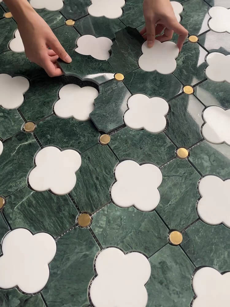 โมเสคหินอ่อน TIMELESS TILES รุ่น MAJESTIC FLORAL 20X20 ซม. สีเขียว EMERALD GREEN